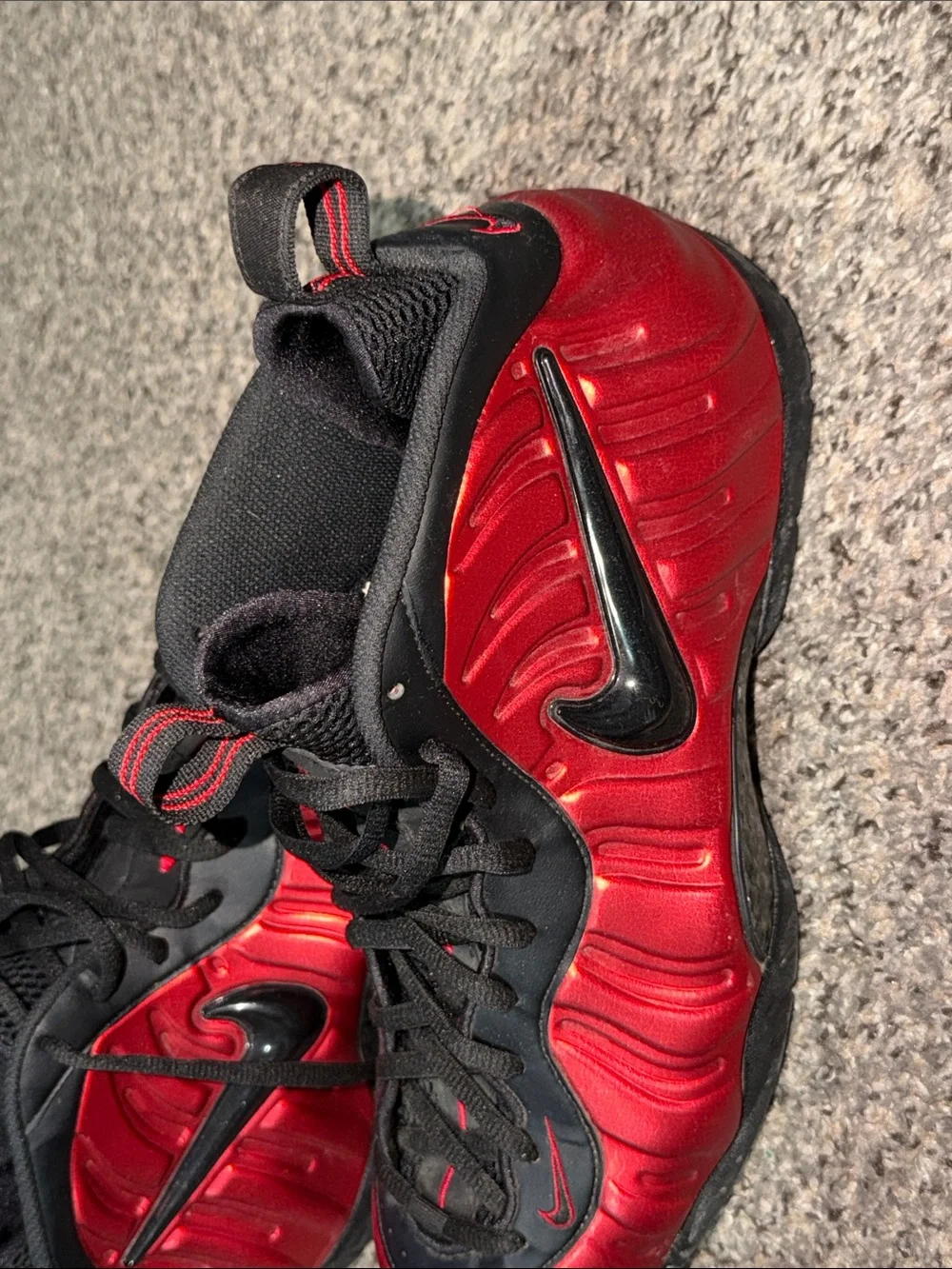 Nike Men’s Red and Black Foamposite-Style Sneakers